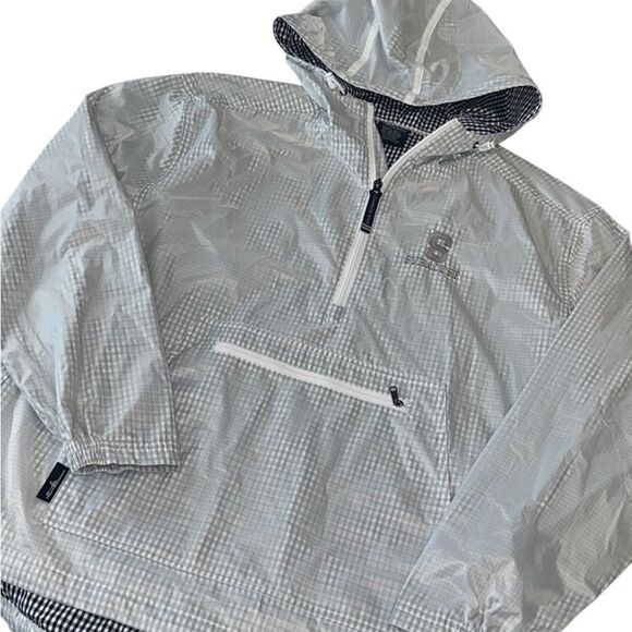 Charles River Syracuse University Navy and White Checkered Rain Jacket Sz Large - Picture 1 of 10